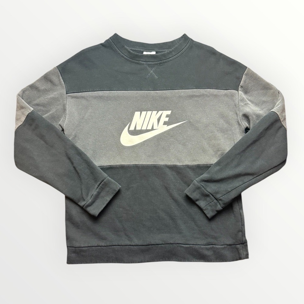 Nike Womens XL Colorblock Crewneck Sweatshirt Black Grey Logo Fleece Pullover